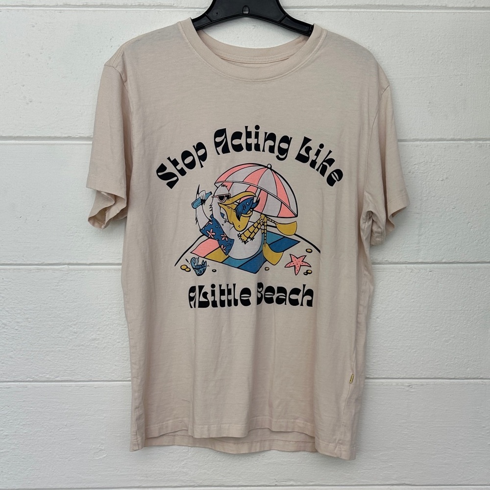 Duvin M Beige Graphic T-Shirt with Fun Print “stop acting like a little beach”